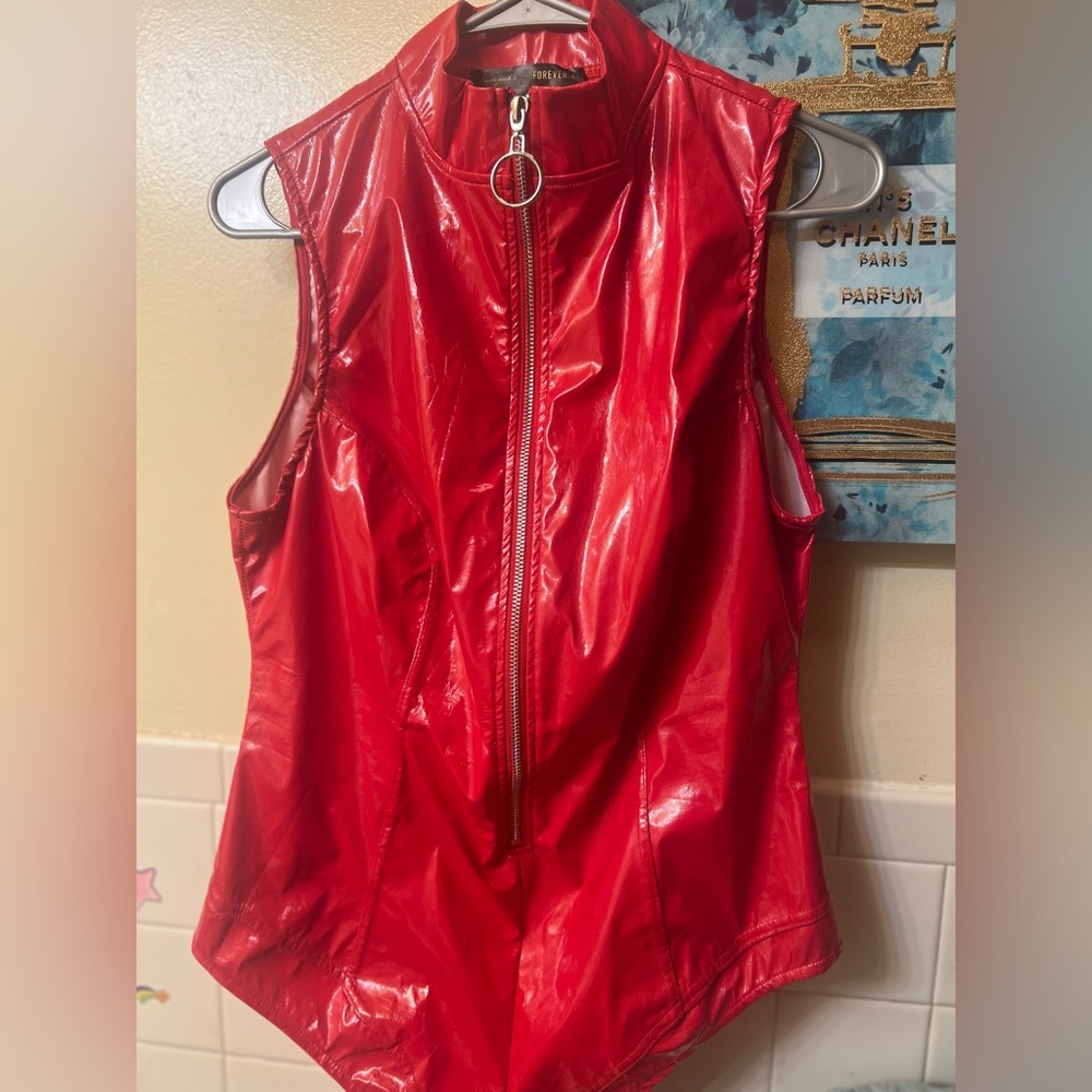 Red patent leather Sexy body suit